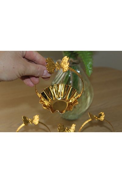 Dumans home Butterfly Figured Metal Coffee Side Sugar Bowl Turkish Delight Bowl Dragee 1 Piece Gold