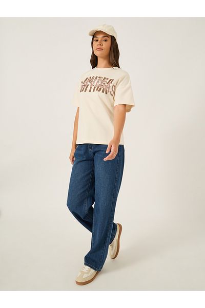 Styli Slogan Print Short Sleeve Oversized T-Shirt