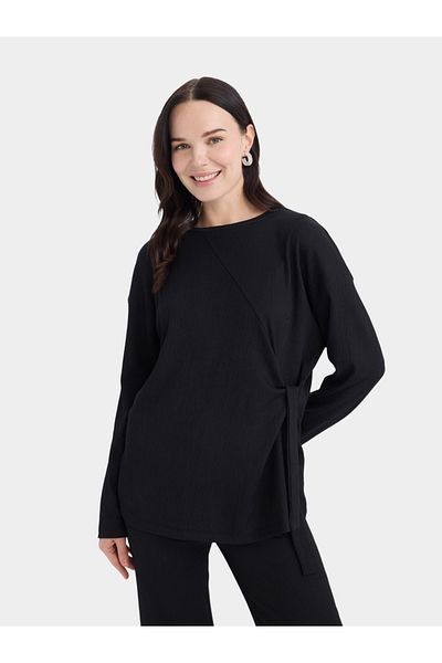 DeFacto Women Black Knitted Long Sleeve Casual T-Shirt