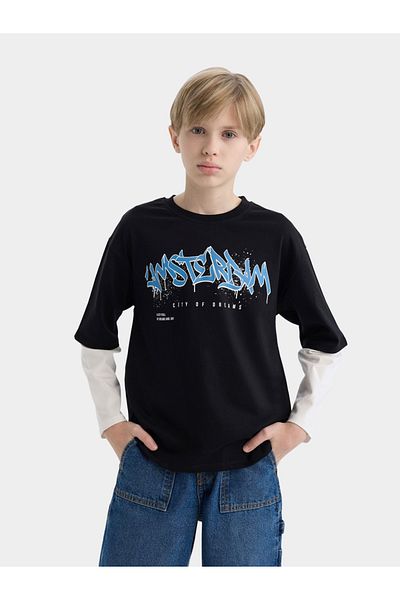 DeFacto Kids Fit Round Neck Printed Long Sleeve T-Shirt