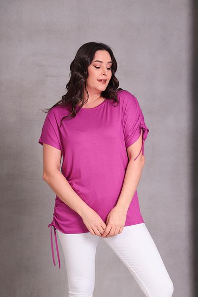 Ebsumu Women's Large Size Rope Tie Purple T-Shirt