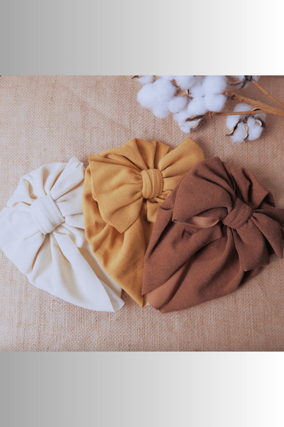 MASENKIDS BEBEK BONE & BANDANA ÇİFT KAT FİYONKLU ÖZEL PASTEL RENK 3'LÜ SET