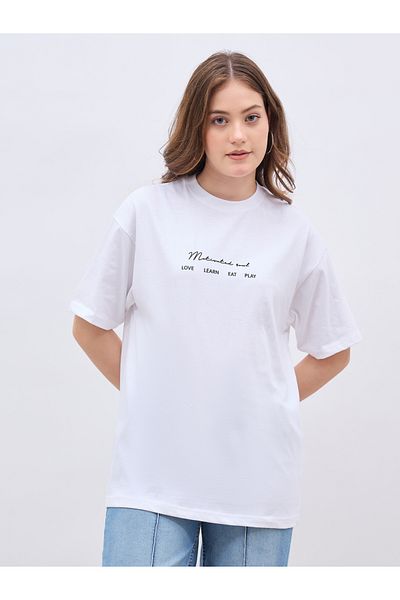 Styli Slogan Print Short Sleeve Oversized T-Shirt