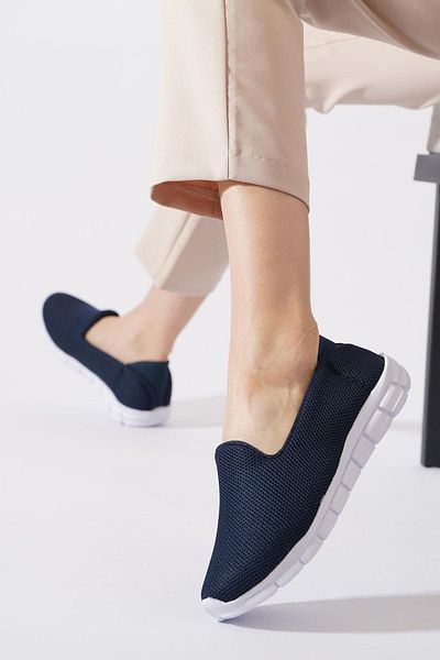Moda Pie Benny Flat Anorak Women's Orthopedic Ballerinas Navy Blue White