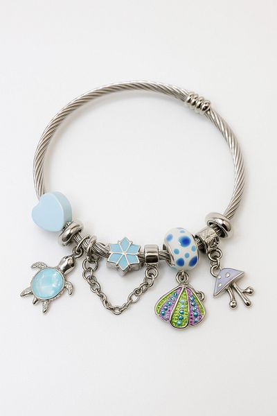 MakeWell Steel Gold Silver Color Steel Charm Bracelet with Dolphin Seashell Fish Design