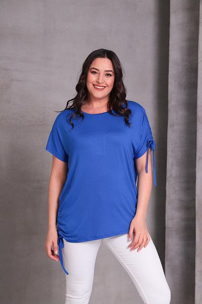 Ebsumu Women's Large Size Rope Tie Blue T-Shirt