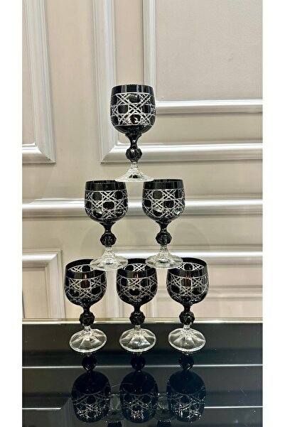 Vakıf home Bohemia Kristal Petek Model Siyah Renk Ayaklı Kahve Yanı Su Bardağı
