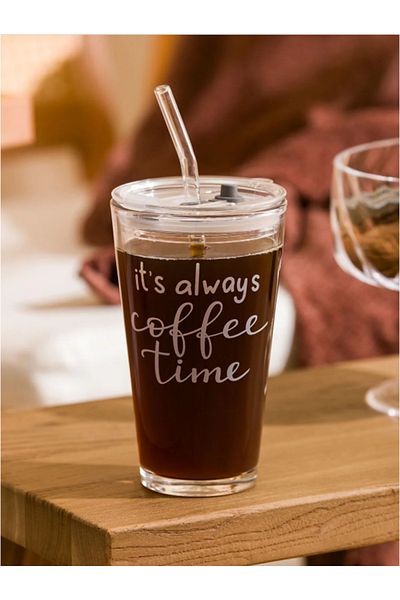 LC Waikiki Lcw Home White Printed Glass with Straw 400 ml