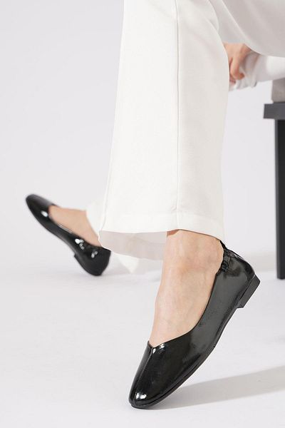 Moda Pie Bordte Front Stitched Women's Ballerina Ballerina Black Wrinkled