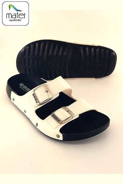 Esem Light Beige Double Buckle Orthopedic New Trend Slippers