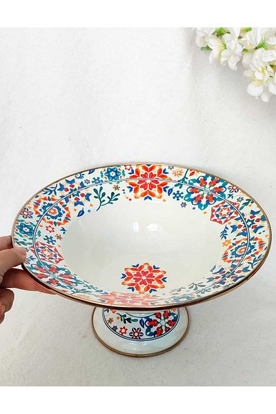 EBRULİEMAYE Blue Orange Deep Footed Fruit Bowl Salad Plate Bowl