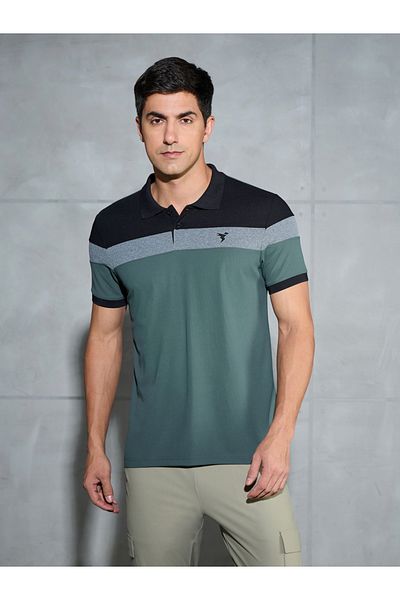 Technosport By Styli Color Block Short Sleeve Pique Slim Fit Polo T-Shirt