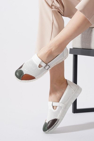 Moda Pie Varkus Color Piece Genuine Leather Shoes White