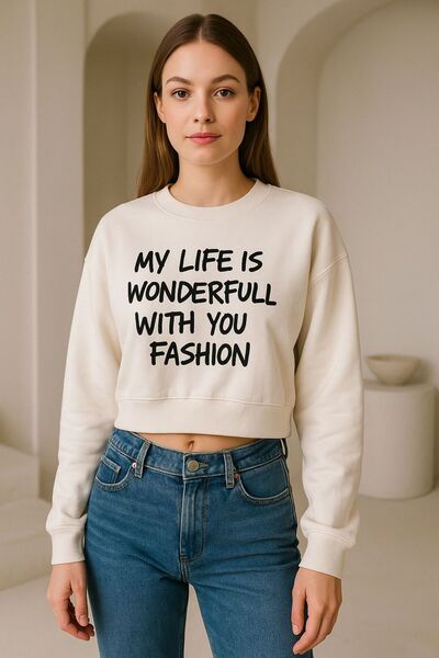 VENTİUP Ventiup Kadın Beyaz Slogan Baskılı Oversize Sweatshirt