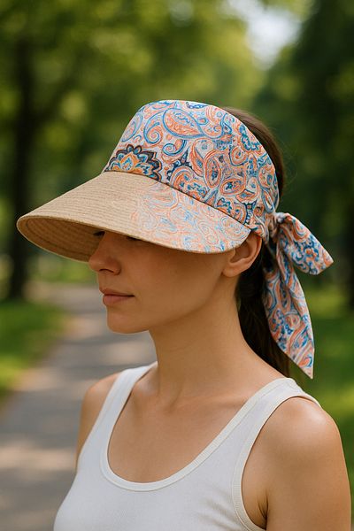 LAGRANZE Women S Wide Brim Paisley Pattern Visor Sun Hat - Adjustable Summer Brim Beach Hat
