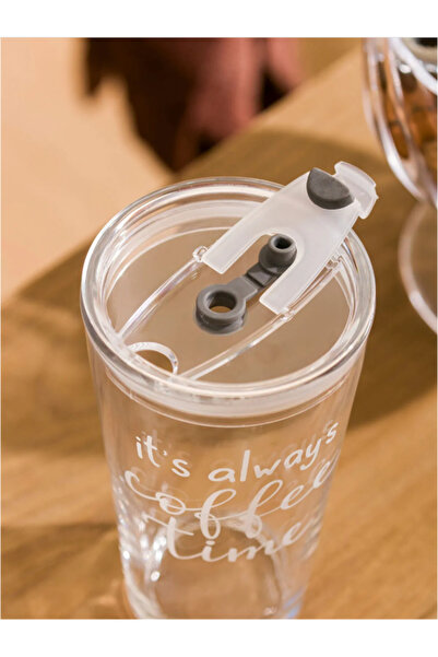 LC Waikiki LCW HOME Beyaz Baskılı Pipetli Bardak 400 ml