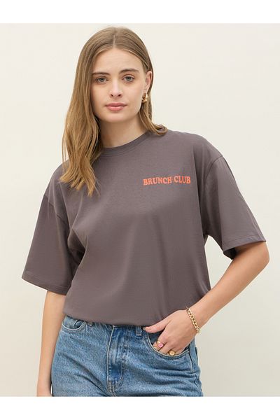Styli Brunch Club Graphic Short Sleeve Oversized T-Shirt