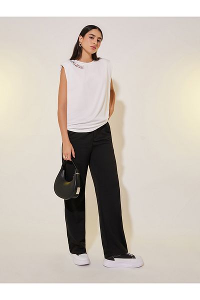 Styli Embroidered Round Neck Sleeveless T-Shirt