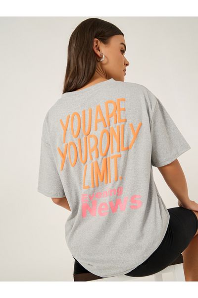 Styli Slogan Print Round Neck Oversized T-Shirt