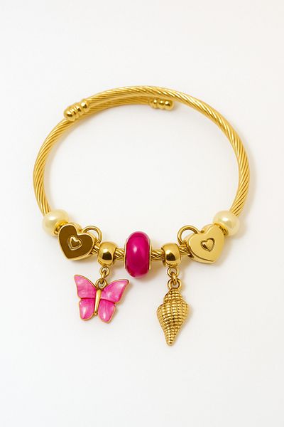 MakeWell Steel Gold Silver Color Steel Charm Bracelet with Dolphin Seashell Fish Design