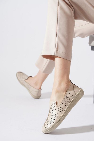 Moda Pie Hertes Laser Genuine Leather Women's Shoes Beige Skin