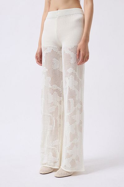 vuvutasarım Women's Wide Leg High Waist Ecru Knitwear Beach Pants 004