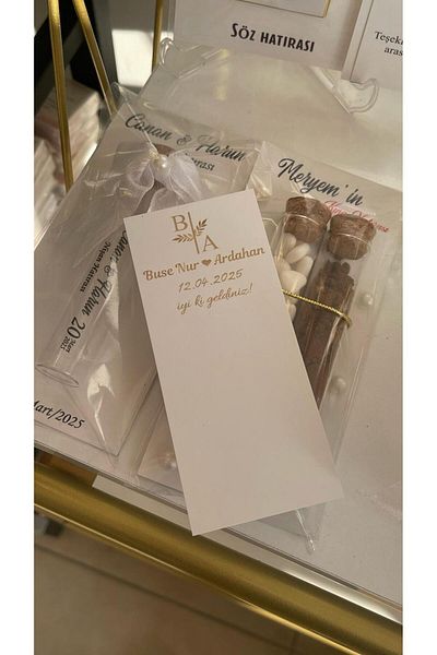 ARLetikettasarım Buckle, Candle Card and Table Card with Gold Writing 5X12 cm 105 Pieces - Arletikettasarım