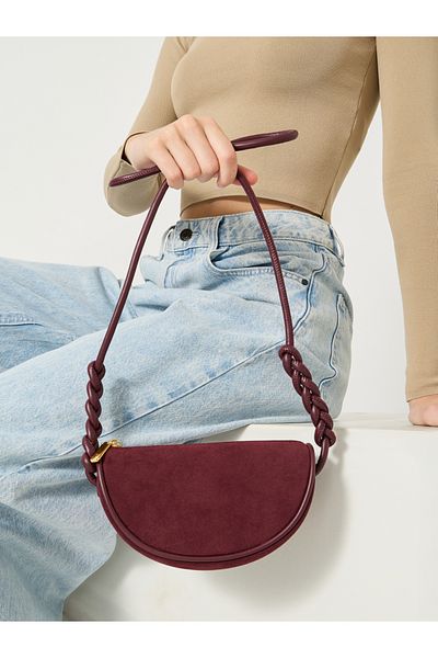 Styli Plain Half Moon Shaped Crossbody Bag with Braided Knot Strap