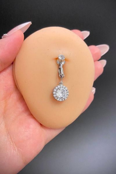 Blisse Piercing Silver Color Ring Zircon Stone Dangle Holeless Steel Navel Piercing