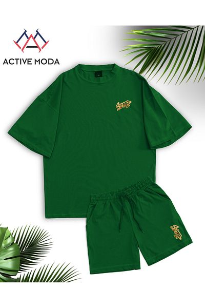 ACTIVE MODA - طقم تي شيرت وشورت رجالي بأكمام قصيرة DWTS7 مقاس كبير 2 قطعة مقاس كبير