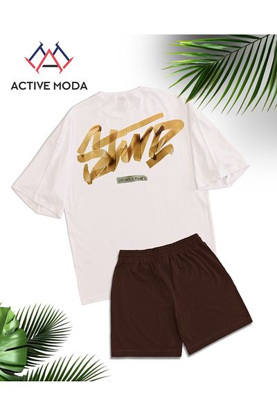 ACTIVE MODA - طقم تي شيرت وشورت رجالي بأكمام قصيرة DWTS7 مقاس كبير 2 قطعة مقاس كبير