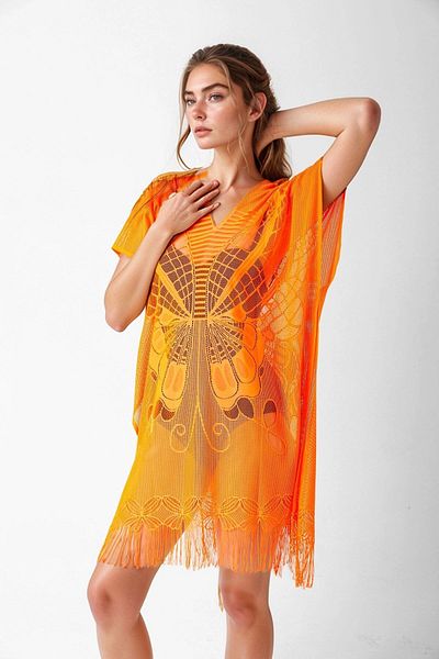 bacc Orange Butterfly Patterned Mesh Pareo Bcnsv-2513336