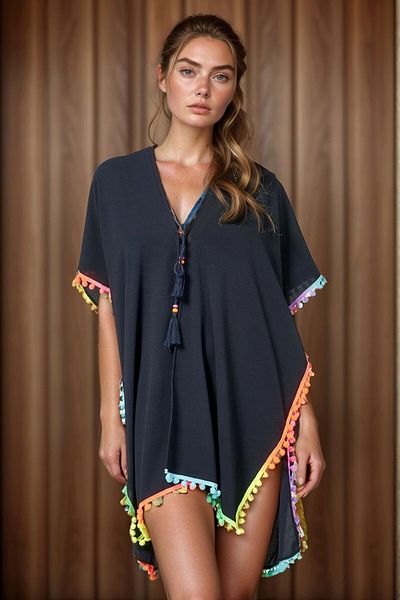 bacc Navy Blue Colored Tassel Detailed Pareo Bcnsv-2513321
