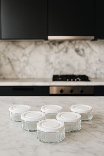 ZURİ DESİGN Set of 6 Airtight Glass Storage Containers - 140 Cc |   White Lid, Leakproof Storage Container Multi-Purpose