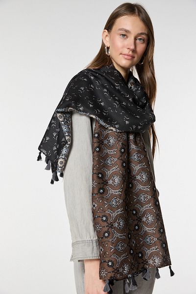 bacc Black Multi Pattern Tassel Shawl Bcnsv-2515069