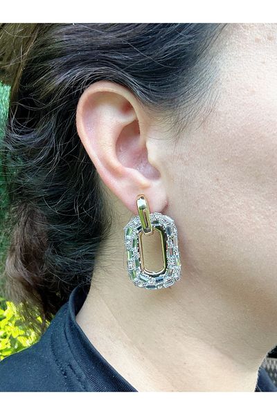 Gümüş sandık Glitter Large Rectangular Shiny Steel Earrings