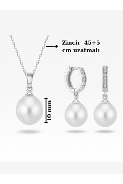 bymissmücevherat Zarif Işıltı: 925 Ayar Gümüş İnci Set Tamtur Zirkon Taşlı Yu...