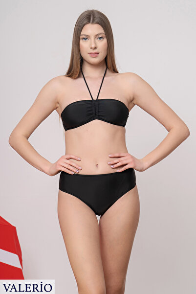 valerio Black Halter Strapless High Waist Bikini Set