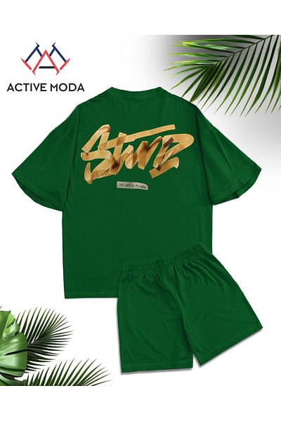 ACTIVE MODA - طقم تي شيرت وشورت رجالي بأكمام قصيرة DWTS7 مقاس كبير 2 قطعة مقاس كبير