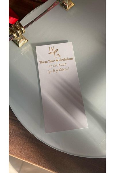 ARLetikettasarım Buckle, Candle Card and Table Card with Gold Writing 5X12 cm 105 Pieces - Arletikettasarım