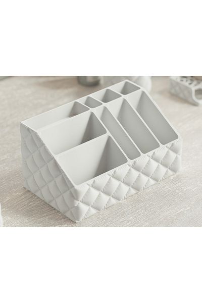 lysiaaccessory Diamond Patterned Multi-Compartment Desktop Organizer – Pen Holder & Makeup Organizer