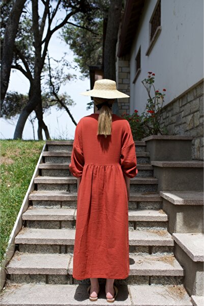 Tfifty Pamuklu Bohem V Yakalı Uzun Kollu Uzun Elbise