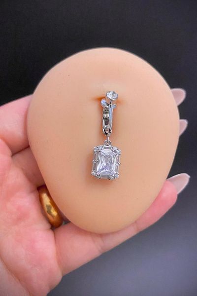 Blisse Piercing Silver Color Drop Zircon Stone Dangle Holeless Steel Navel Piercing