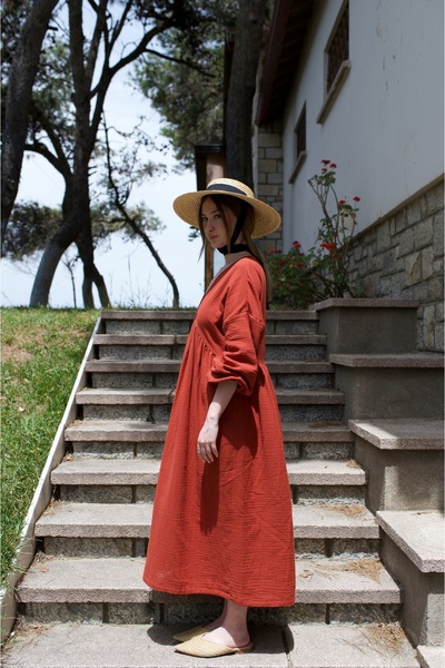 Tfifty Pamuklu Bohem V Yakalı Uzun Kollu Uzun Elbise