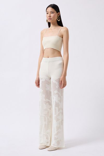 vuvutasarım Women's Wide Leg High Waist Ecru Knitwear Beach Pants 004