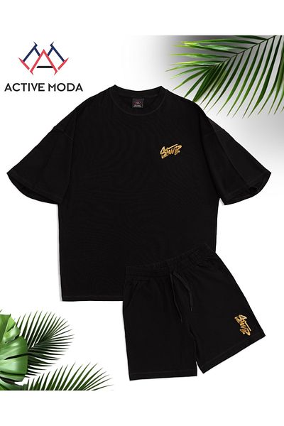 ACTIVE MODA - طقم تي شيرت وشورت مطبوع بأكمام قصيرة للرجال من Dwts7 مقاس كبير 2li̇ Oversi̇ze