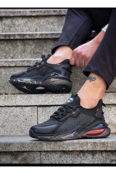 Furkan Fkn Shoes Siyah Oranj Erkek Günlük Balon Taban Ortopedi Sneaker Ayakkabı