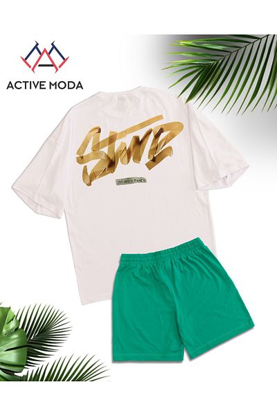ACTIVE MODA - طقم تي شيرت وشورت رجالي بأكمام قصيرة DWTS7 مقاس كبير 2 قطعة مقاس كبير