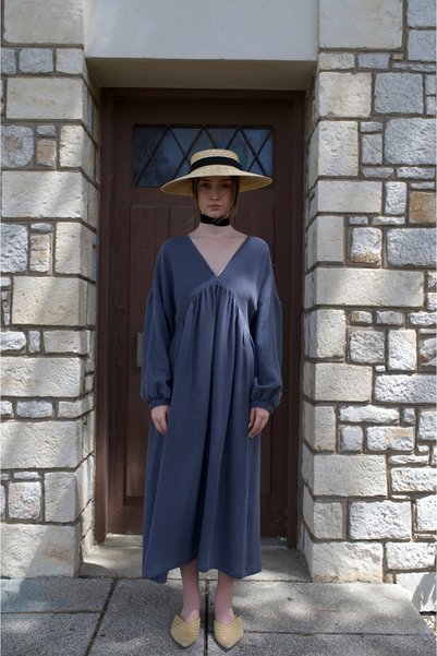 Tfifty Cotton Bohemian V-Neck Long Sleeve Long Dress