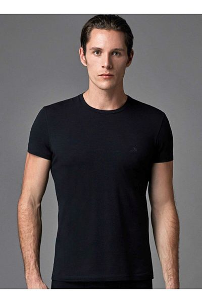 Eros Men's Black Compact O-Neck Undershirt 2 Pack Ers004